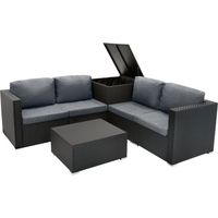 Rattan Modular Gartenmöbel 6-teiliges Sofa-Set in Schwarz mit Kissen, Couchtisch