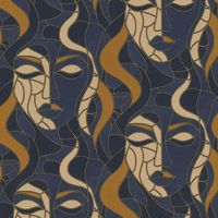 Erismann Navy Blue Mosaic Faces Wallpaper Modern Contemporary Abstract