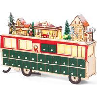 Adventskalender aus Holz zum Befüllen, mit LED, Wiederverwendbarer, mit 24 Türchen, Kinder weihnachtliche Holz Dekoration, 43 x 8,5 x 28 cm