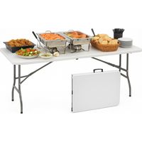 Tavolo Salvaspazio Pieghevole Da Giardino Bianco 183x76 Cm Tavolo Richiudibile Da Campeggio Resistente Con Maniglia Per Trasporto In Hdpe Da Balcone Terrazza Campeggio (Bianco) tavolo da catering