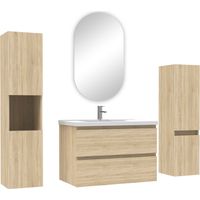 Acezanble ensemble meubles Salle de Bain 80cm vasque + colonne + miroir ovale mural Chêne Wotan