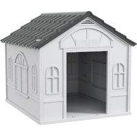 Casetta per cani imperméable en PP avec toit incliné et porte, 84.2x98.2x82 cm, gris