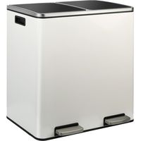 LIFERUN Pattumiera a pedale doppio, 2 x 30 l, con 2 scomparti, in metallo, con coperchio e plastica, per la raccolta dei rifiuti, rettangolare, bianco avorio