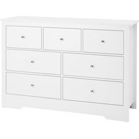 Mophorn Cómoda de 7 cajones con diseño moderno y minimalista, fabricada en madera, dimensiones de 40 x 119,9 x 81,3 cm, equipada con puertas corredizas y sistema antivuelco, color blanco.