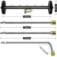 Telaio per auto 5000PSI idropulitrice ad alta pressione scopa per acqua inferiore locomotiva per lavaggio auto elettrica da 16 pollici con 2 aste di prolunga(4 pezzi-Nero)