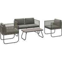 Gartenmöbel Set aus Polyrattan Lounge-Set mit Sofa Sessel Tisch Kissen wetterfest 116 x 60 x 69 cm Braun+Dunkelgrau