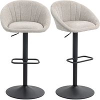 Lot de 2 tabourets de bar, beige, réglable, avec repose-pieds, pour bar cuisine, assise bar cuisine, repose-pieds confortable