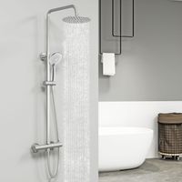 Sky Bathroom Round Dual Head Chrome Thermostatic Twin Head Rainfall Shower