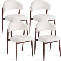 Chaises de Salle à Manger Bouclé : Design Rembourré avec Dossier Galbé et Piètement Métallique Effet Bois