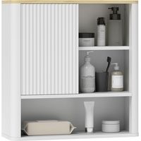 Armario de Baño de Pared con Puerta Corredera 5 Compartimentos y Estantes Ajustables 60x20x62 cm Blanco