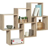 Idmarket – Étagère murale double position – Bois façon hêtre – Dimensions 98x16x83 cm – Fixation discrète – Compartiments carrés 26,5x26,5 cm et 11x11 cm