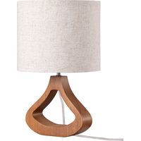 EDISHINE - Lampe à poser - E27 ampoule LED incluse - abat-jour en lin - base en bois massif de teinte chêne moyen
