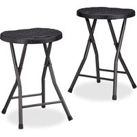 Relaxdays BASTIAN tabourets pliants ronds, lot de 2, plastique effet rotin, résistants, 45 x 32,5 x 29 cm, noir