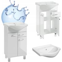 Meuble de Salle de Bain avec Lavabo 50 cm - Blanc Brillant - Compact et Pratique - Avec Rangements