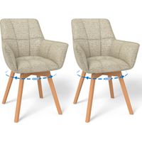 LEWE Lot de 2 Chaises de Salle à Manger Pivotantes avec Accoudoirs, Fauteuil Rembourrée avec Dossier en coton, Khaki