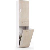 Mehrzweckschrank mit weißem Wäschekorb und Eichentür