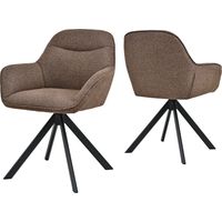 Goeurvant 360° Drehbarer Esszimmerstühle aus Leinenoptik-Stoff mit weichem Sitz, geschwungener Rückenlehne und ergonomischen Armlehnen, eleganter Komfort für jeden Raum - 2er-Set - Mokkabraun