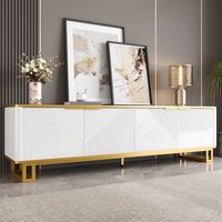 Mueble TV con almacenaje geométrico blanco y oro moderno OKMYHOME