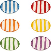 Zafferano Set 6 Piattini Collezione Lido Modello Righe in Ceramica Italiana Artigianale Colori Assortiti Design Moderno ed Elegante per la Tavola