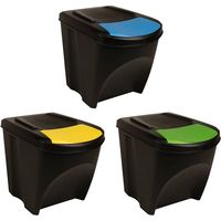 Poubelles empilables, lot de 3, gris anthracite, 75 litres