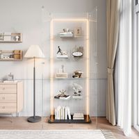 Vitrine Verre Trempé 5 Étagères, Multifonctionnelle présentoir, 2 portes, LED réglable, minimaliste, base noir moderne, 78.5x34.5x186.5 cm