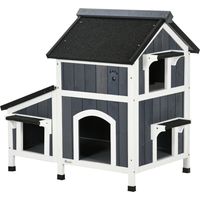 Caseta Madera Gatos 2 Niveles Refugio Exterior 96x65x85,5 cm Gris