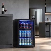 Frigorífico de Bebidas 70 L con Puerta de Vidrio Doble Iluminación LED 2 Estantes Ajustables para 70 Latas