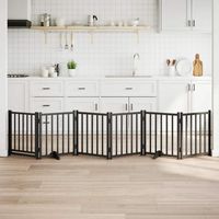 vidaXL Dog Gate with Door Foldable 6 Panels Black 300 cm Solid Wood Fir