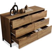 Cassettiera con 6 Cassetti, Struttura in Metallo, Stile Industriale, per Camera, in Pannello Truciolare, Rovere Scuro, 120×40×76 cm