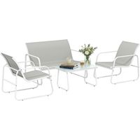 Conjunto Jardín Exterior de 4 Piezas con Sofá de 2 Plazas 2 Sillones Mesa de Vidrio Templado Tela Textilene Gris Claro