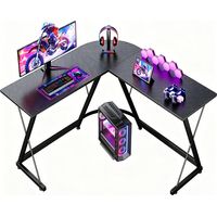 Table de jeu 120x120 cm – Bureau gamer en L, stable, finition fibre de carbone noire