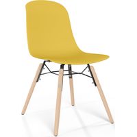 Chaise de salle à manger avec pieds en bois naturel – Style moderne et fonctionnalité -Broly Jaune pâle