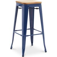 Tabouret de bar - Design industriel - Bois et acier - 76cm - Nouvelle édition - Stylix Bleu foncé