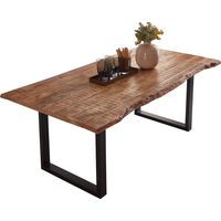Esstisch Baumkante Massiv Mango naturfarben 180 x 90 schwarz U-Gestell NORINA