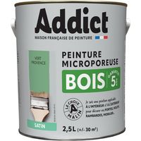 Peinture glycéro 2.5 Litres vert provence – Aspect satiné pour bois dur – Protection microporeuse intérieure et extérieure – Addict