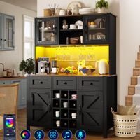 Buffet de cuisine haut avec ports USB et prises électriques – Sideboard 120×40×170 cm – Meuble de rangement 4 portes, 3 tiroirs, sideboard à LED – Buffet multifonction