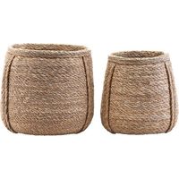 Panier en fibre d'herbier tressée – Lot de 2 – Taille S 25 cm et M 27 cm – Style bohème naturel pour plantes et rangement – House Doctor