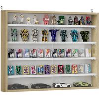 5-Tier Wall Display Shelf Unit Cabinet w/ 4 Adjustable Shelves Glass Doors Home Office Ornaments 60x80cm Natural