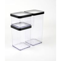 RothoLoft - Barattolo rettangolare con coperchio e guarnizione, adatto per alimenti, utensili da cucina, organizer, plastica (SAN), senza BPA, trasparente/nero (2,25 L rettangolare)