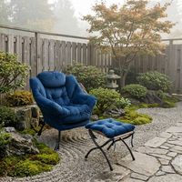 Fauteuil relax bleu foncé avec repose-pieds et poche latérale, fauteuil TV lounge pour salon et chambre