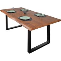 Esstisch Baumkante massiv Akazie Nussbaum 200 x 110 U-Gestell schwarz CALI