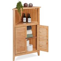 Relaxdays – Meuble bas d’angle en bambou – Dimensions HxLxP : 92x58x30 cm – Rangement salle de bain avec 2 portes à lamelles – Design naturel
