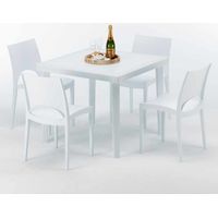 Tavolino Quadrato Bianco 90x90 cm con 4 Sedie Colorate Paris Love - Bianco