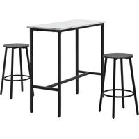 Conjunto de Mesa Alta de Bar con 2 Taburetes Redondo Set de 3 Piezas con Marco de Acero de Estilo Moderno Blanco y Negro