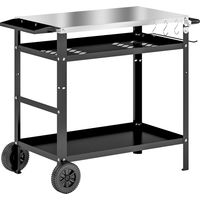 Barbecue Chariot avec Piano en Acier, Tablette Réglable, Roues, Crochets 100x52x80 cm Noir