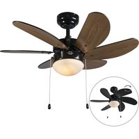 Ceiling Fan Black with Wood Print 80cm with Pull Cord - Fresh