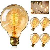 Ampoule Edison vintage, culot E27, 40 W, blanc chaud, style rétro, filament en verre ambré, idéale pour une ambiance nostalgique et une décoration de bar/café vintage. Lot de 4.