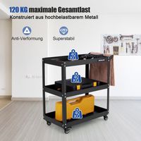 Workshop trolley 3 tier workshop trolley with 4 universal wheels handle 73 x 36 x 75 cm black