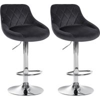 Juego de 2 taburetes de bar con costuras decorativas de diamantes asiento de terciopelo gris oscuro y estructura de metal cromado TDB10770