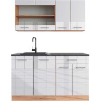 Singleküche R-Line, Weiß Hochglanz/Goldkraft Eiche, 140 cm , AP Anthrazit, Vicco